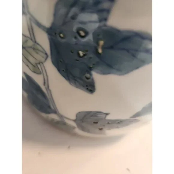 Vtg Chinese Ginger/Temple Jar Temple with Lid Pink Florals Green Leaves on White